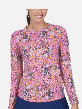 NWOT IBKUL MARISSA HOT PINK ORANGE Long Sleeve Crew Neck Golf Shirt Sz XXL
